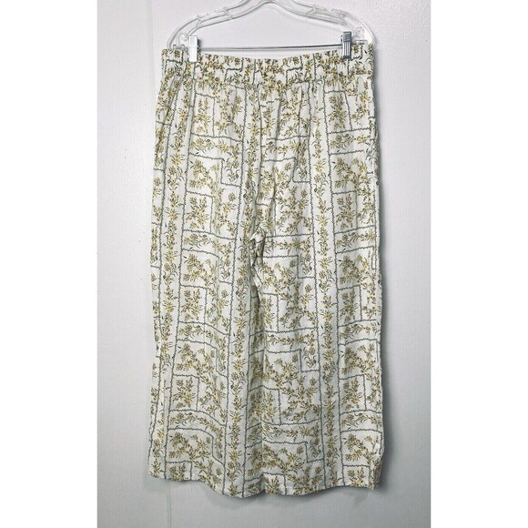 Joie Pants Ivory Floral Size M 100% Linen Wide Leg Ankle Cropped - Picture 2 of 10